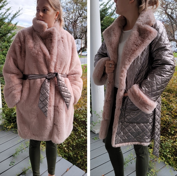 NWOT Reversible Faux Fur Coat - Picture 1 of 13